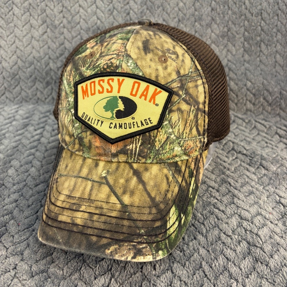 Mossy Oak Camouflage Trucker Hat Brown Mesh Signatures Stretch Fit Cap L/XL